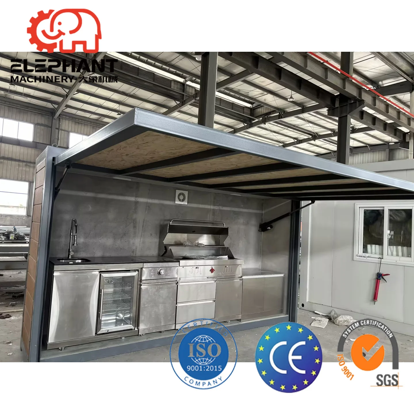 Outdoor Kitchen BBQ Island Module 6 Burners BBQ Grills With Stainless Steel Combined Sink and Fridge