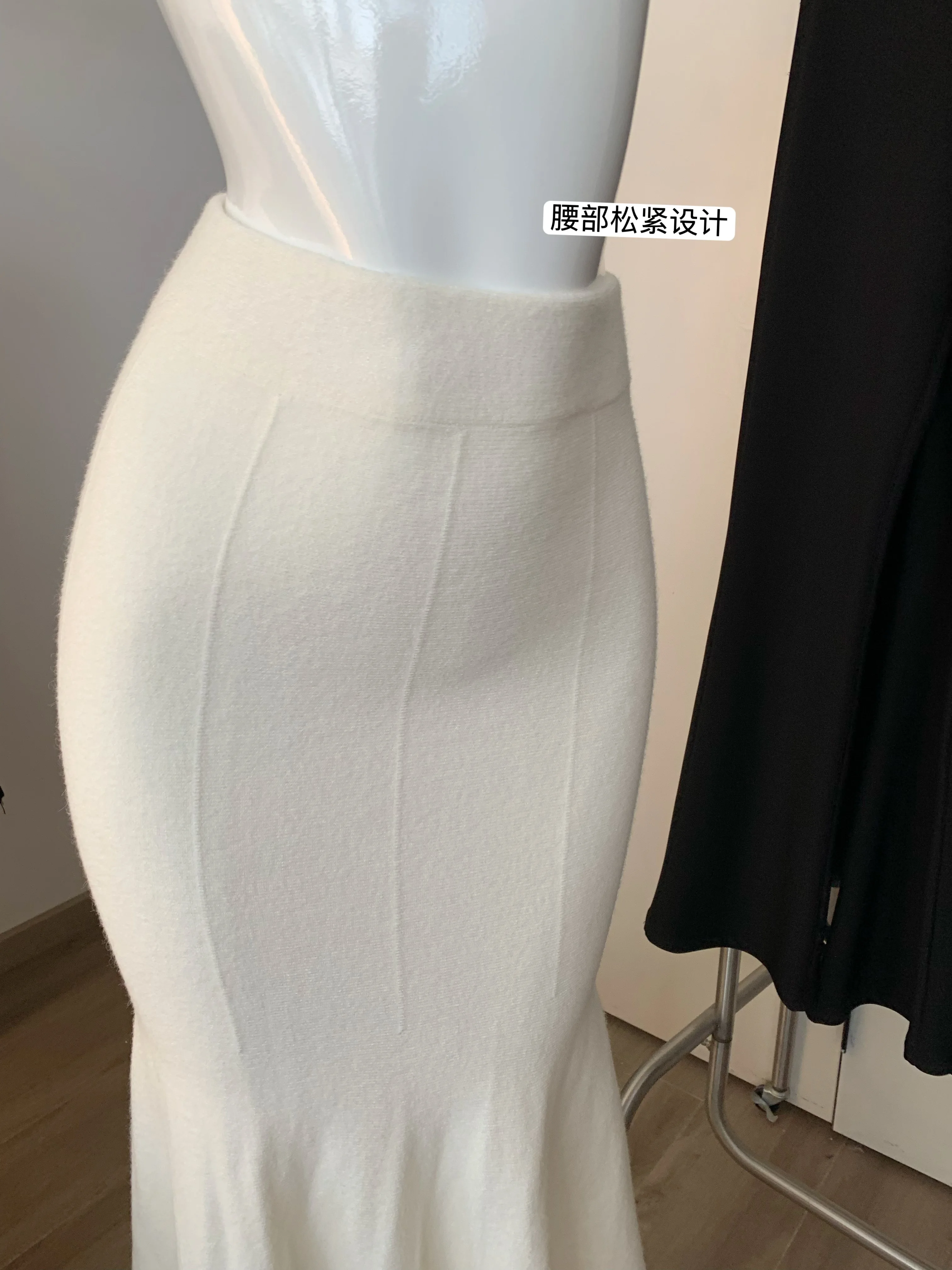 여성용 가을 겨울 시크 하이웨이스트 슬림 머메이드 스커트 여성 단색 우아한 피쉬테일 니트 롱 스커트