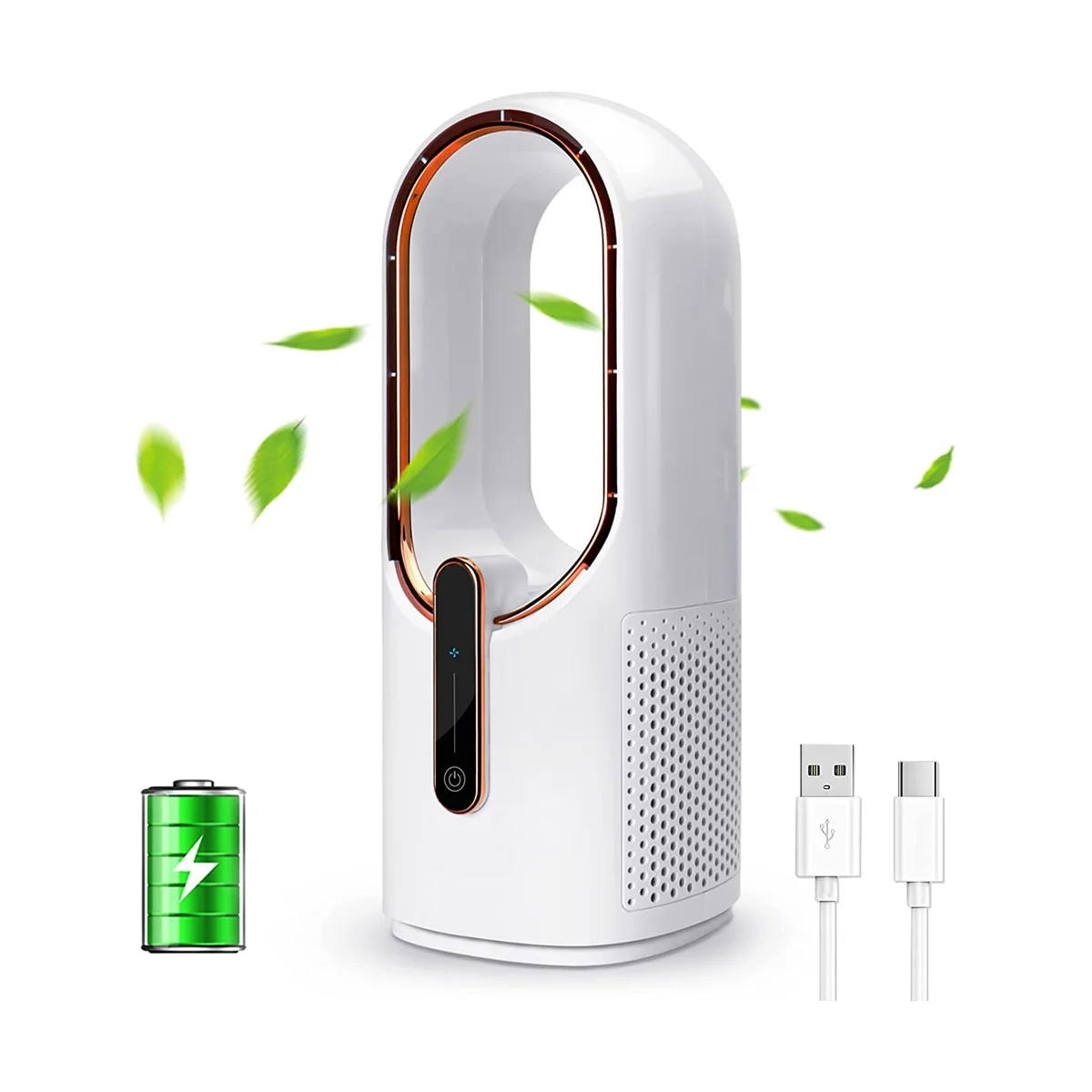 Desk Fan Bladeless, Office Fan Small Cooling Fan Portable Silent Fan Type-C Charging for Office, Living Room, Bedroom