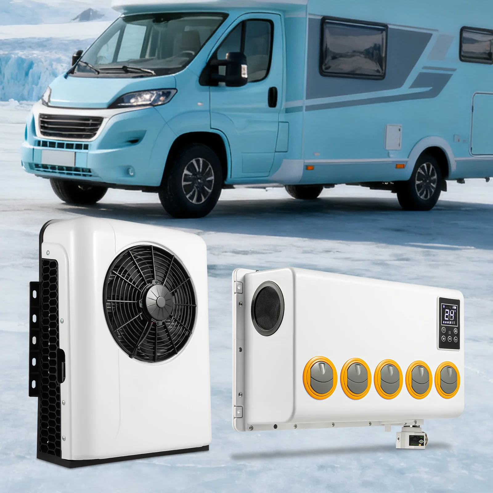 مكيف هواء كابينة شاحنة خارجي وداخل 12 فولت 960 وات طقم مكيف هواء أبيض منفصل وجهاز تحكم عن بعد للكابينة في غضون 6 ㎡ #5