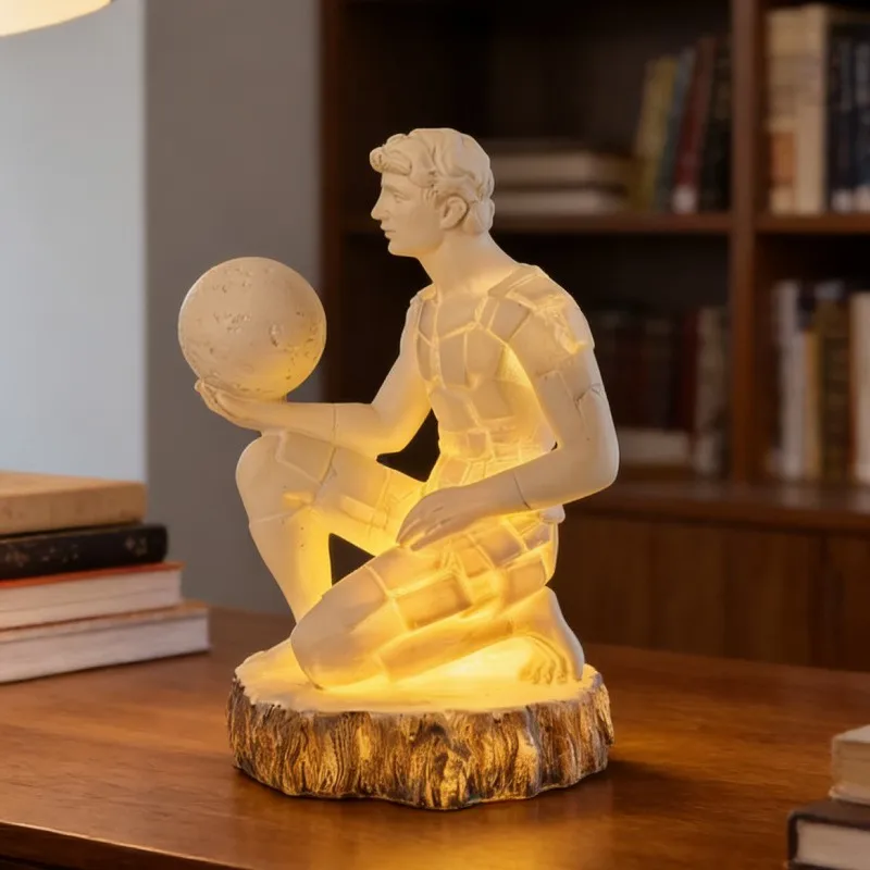 

Creativity David Sculpture Glowing Ornament Contemplating Small Figure Statue Desktop Decor Model Study Office Home Decor Gift