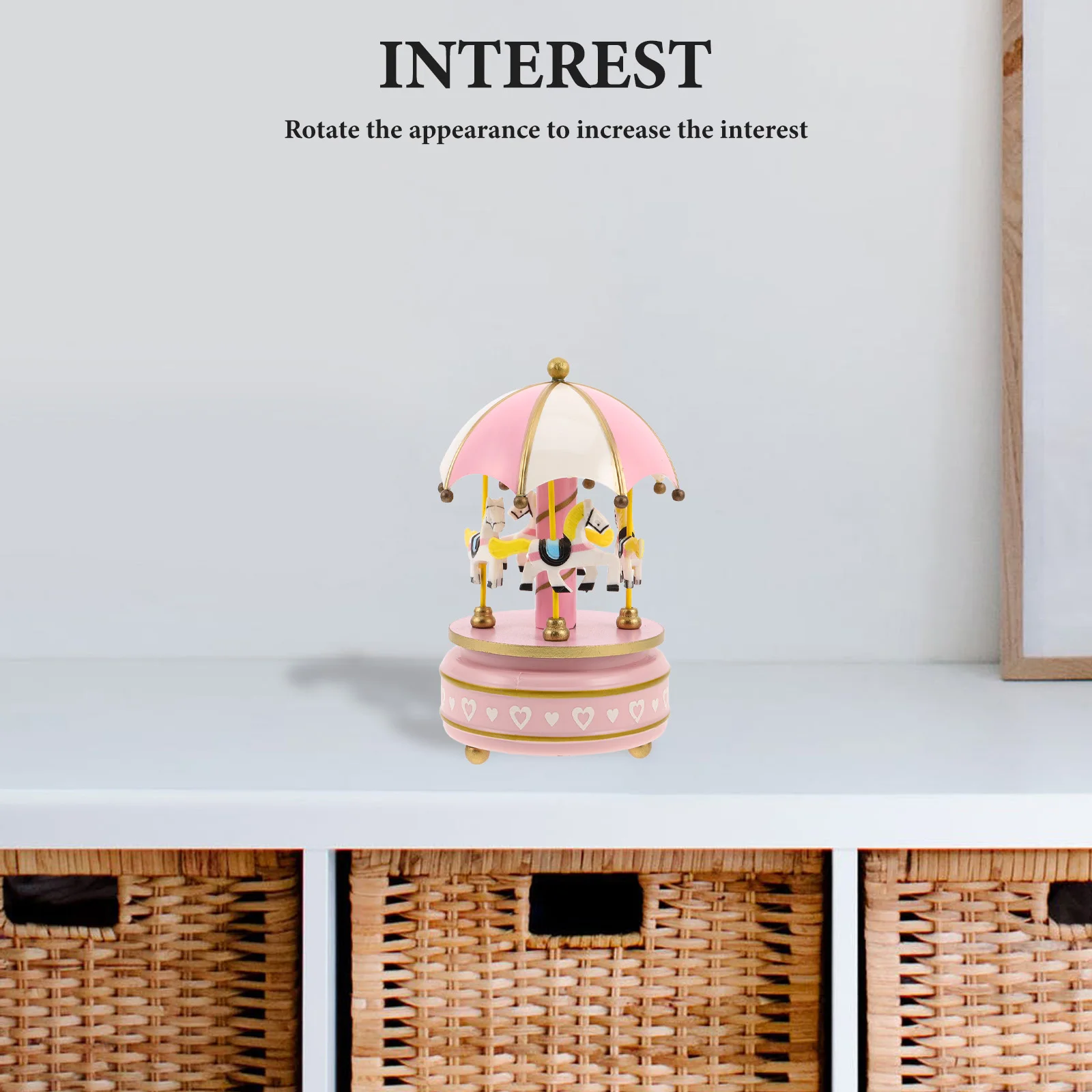 

Classic Wooden Rotating Music Box Carousel Mechanical Wind Up Decorative Home Desktop Gift Wood Plastic Construction