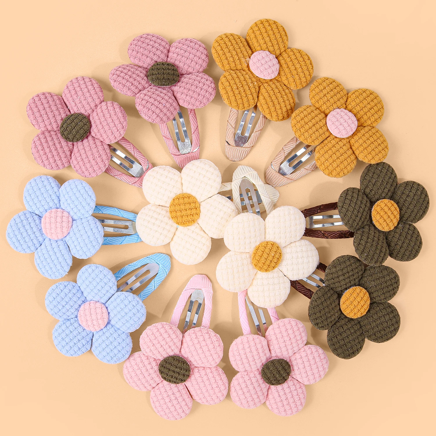 6/12/24pcs Fabric Color Blocked Flower Wrapped BB Clips For Girls Cute Morandi Color Hair Clips For Kids Women Hair Accessories