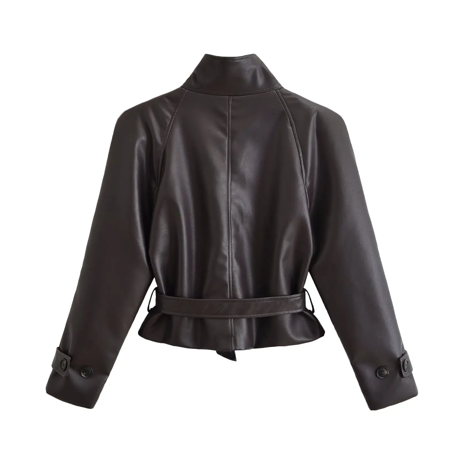 KONDALA Vintage PU Elegante Damenjacke Mode 2026 Herbst Lässig Modern Schick Einreihig mit Gürtel Streetwear Oberbekleidung – Detail 8