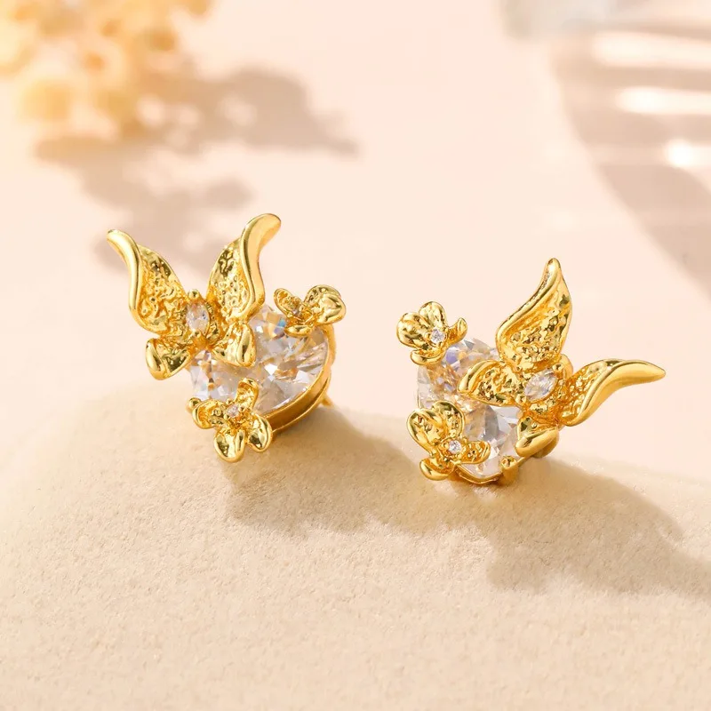 

Новые серьги-бабочки с цирконом, женские, с позолотой, на серебряной основе, модный дизайн, легкий люкс, универсальные