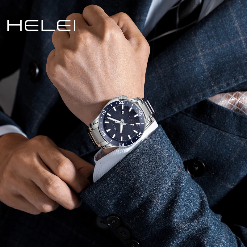 남성용 오리지널 쿼츠 시계, 노란색 스테인리스 스틸 시계, 방수 야광 시계, 패션 손목시계, 제인 시계, HELEI2024