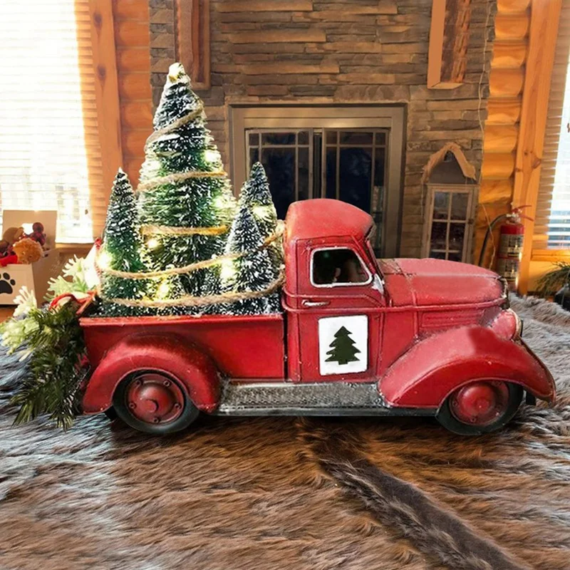 

Christmas Red Truck Decor, Farmhouse Resin Truck Planter With Mini Christmas Tree