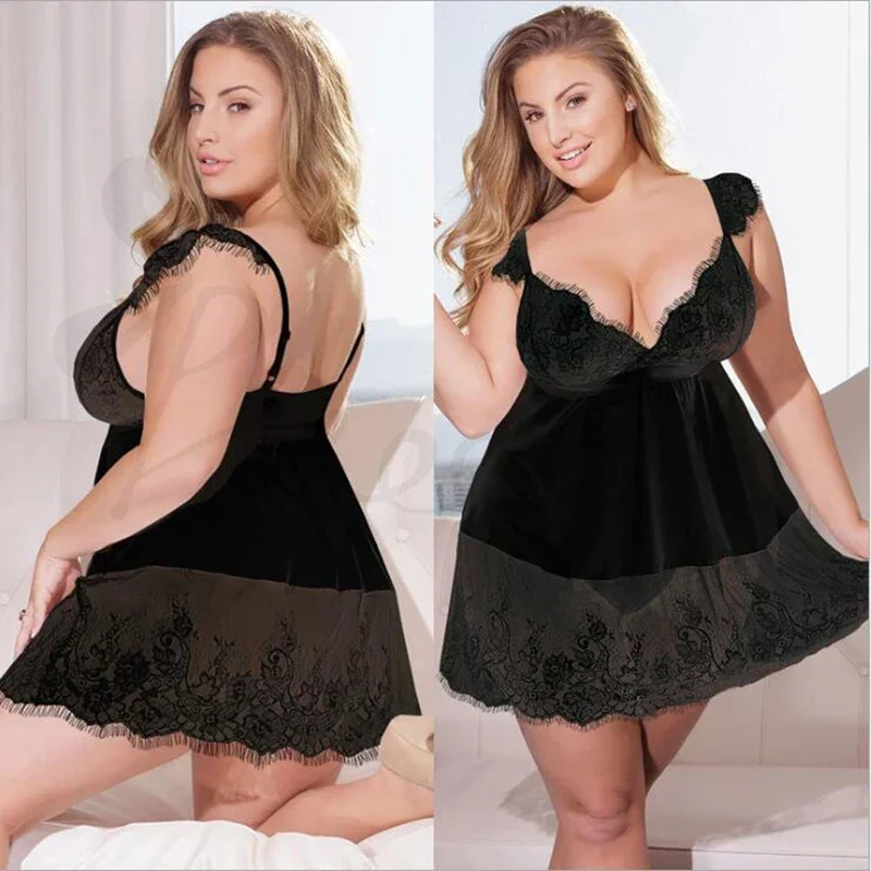 Plus Size Women Sexy Nightdress Hot Babydolls Sleepwear Erotic Lace Flower Pajamas Underwear Pajamas Nightgown Sex Clothing