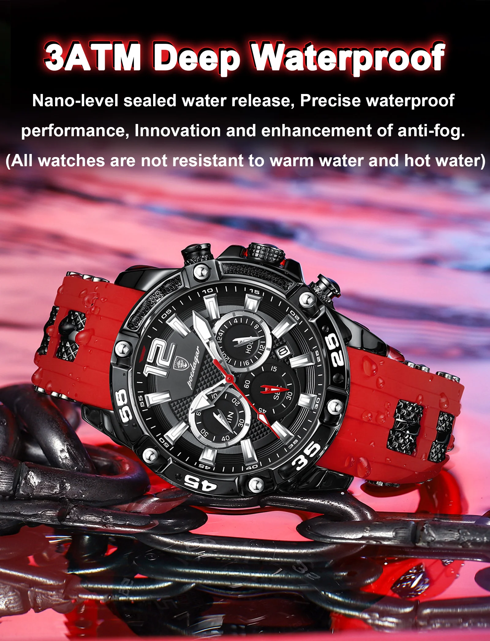 POEDAGAR Original Mode herren Uhren Wasserdicht Leucht Chronograph Datum Sport Mann Armbanduhr Hohe Qualität Quarz Männer Uhr – Detail 8