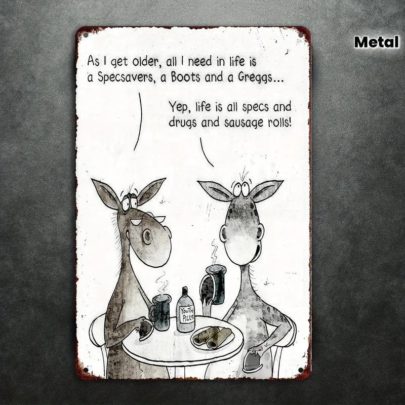Funny Donkey Metal Sign Vintage Aging Pun Wall Decor Cartoon Plaque Home Bar Farmhouse Man Cave Gift