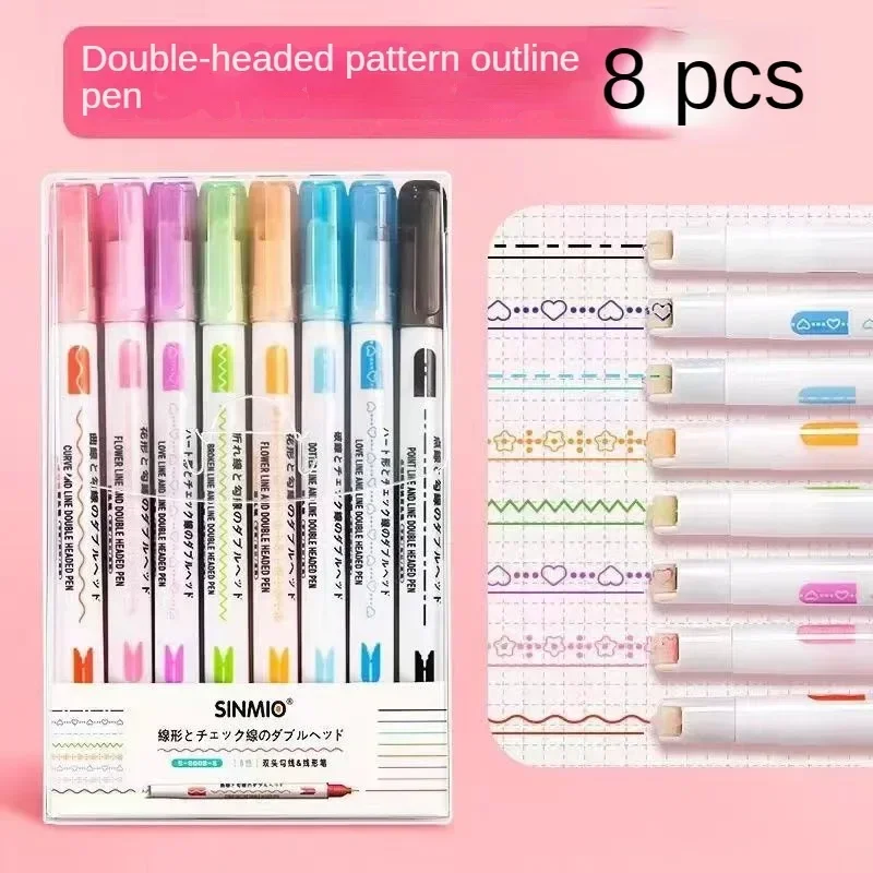 

3/6/8Pcs Set Kawaii Flowers Line Shaped Highlighter Pens Roller Tip Curve Liner Marker for Writing Journaling Drawing Stationery