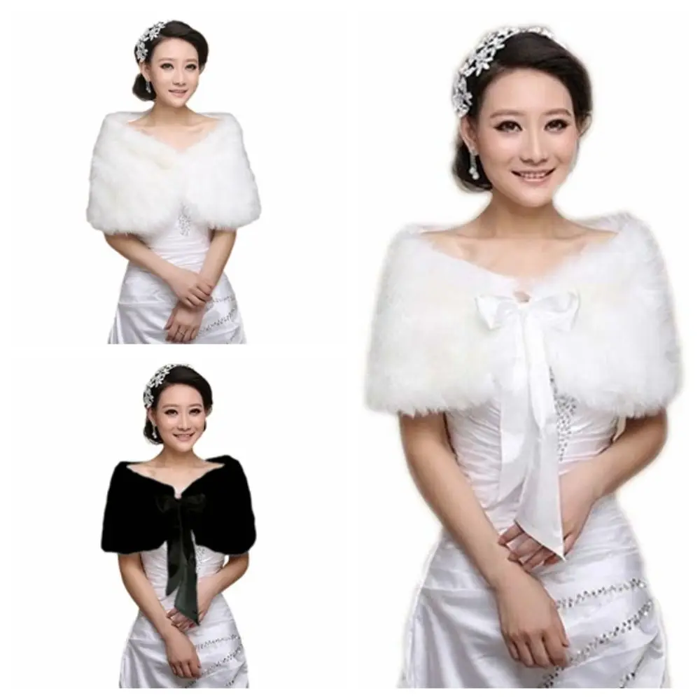 

Pearl Plush Bowknot Shawl Soft Cloak Faux Fur Rabbit Fur Bow Scarves Party Shawl Ticken Warm Bride Shoulder Fake Collar