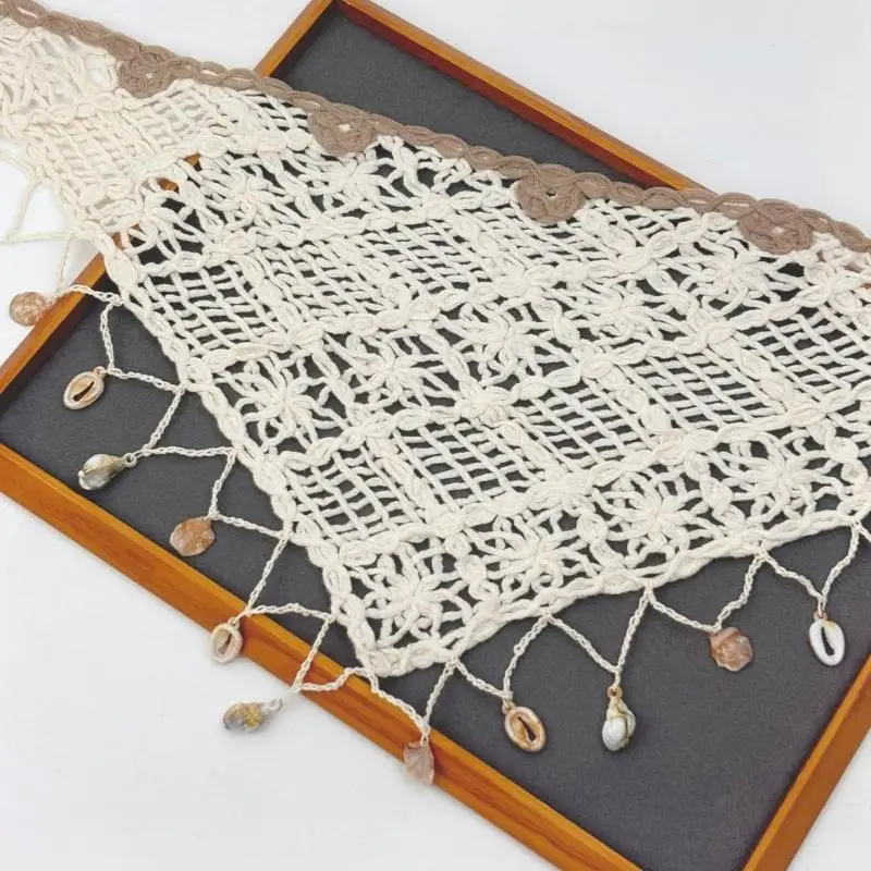 39BD Openwork Crochet Waist Wrap Scarf with Flower and 190 Tie Straps for Summer Vacation Outfits