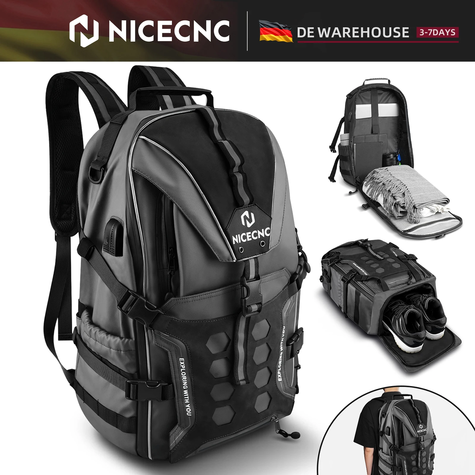 Image of (EU-Lager) Universeller Motorradhelm-Rucksack mit Schuhfach, Reisetasche für KTM Yamaha Honda Suzuki Kawasaki BMW Ducati KTM