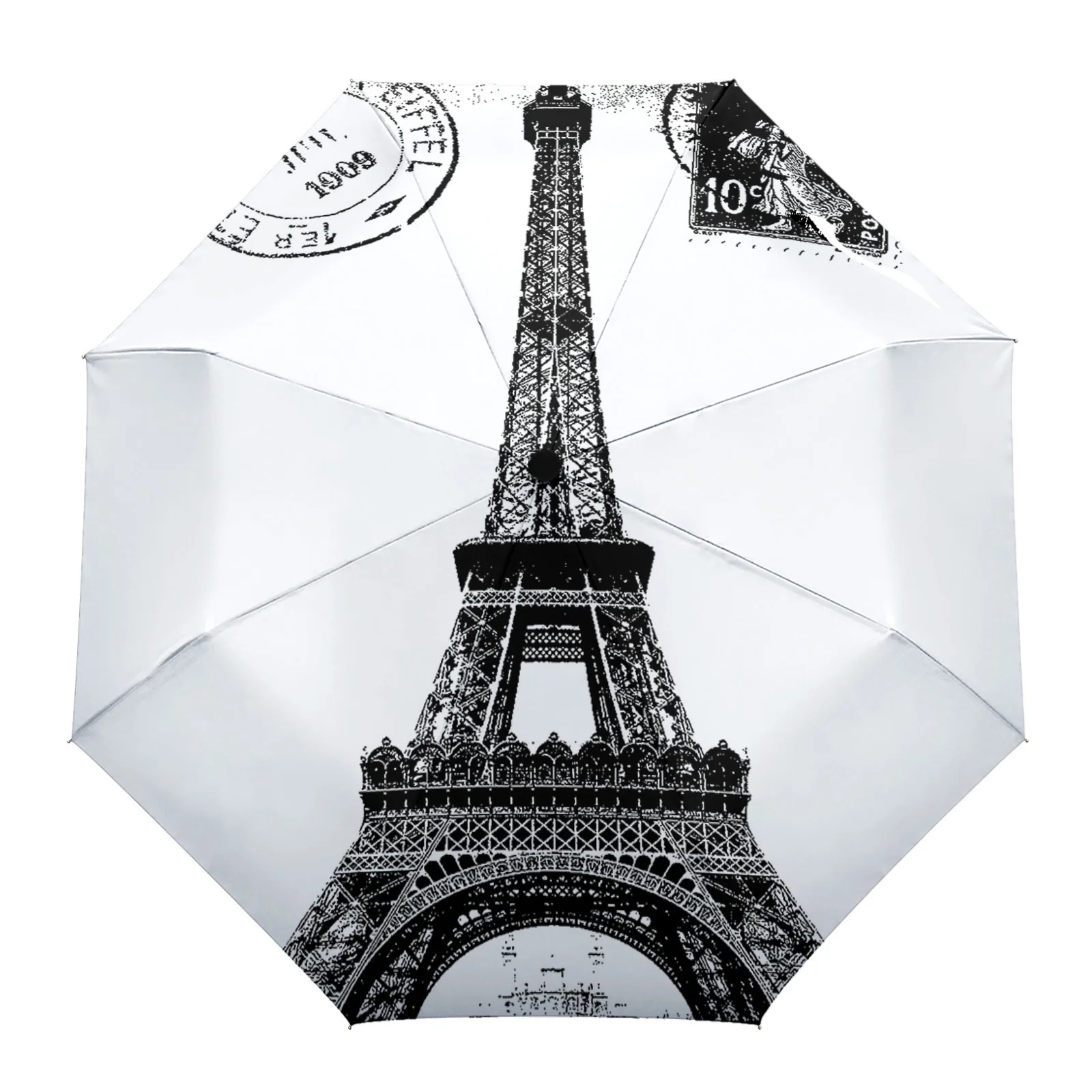 Paris Tower Flowers House Building Creative Umbrella Rain Women Non Automatic Three Folding Umbrellas Windproof Parasol