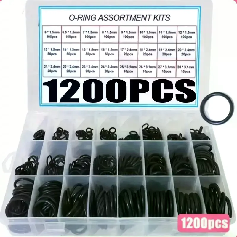 1200Pcs Air Conditioning O-Ring Kit, Wear-Resistant Nitrile Rubber High-Pressure Seal Rings for Maintenance