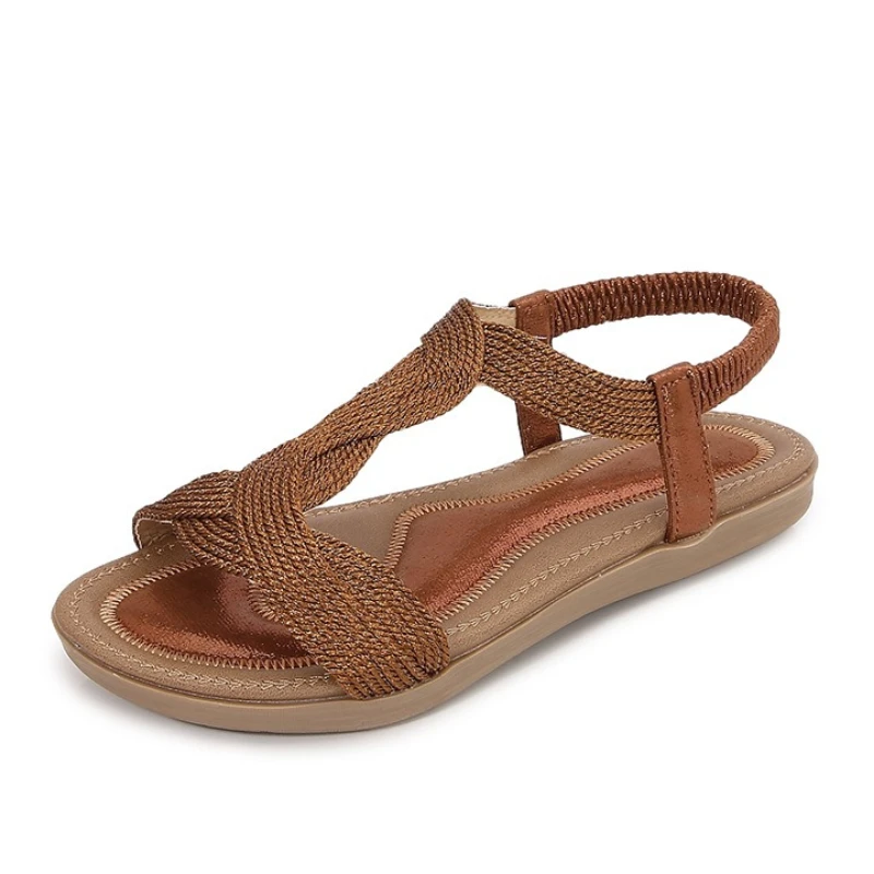 

Женские летние сандалии, новинка, модные, с камнями, повседневные, на плоской подошве