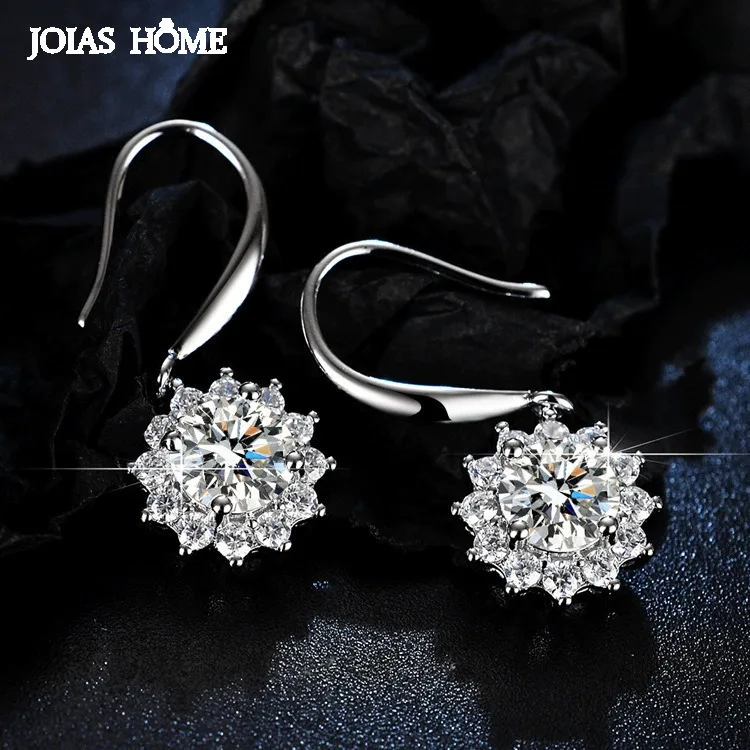 

JoiasHome 925 Sterling Silver Women's Earrings 1carat D Color moissanite Earrings Elegant Flower-shaped Jewelry Gift Low Allergy