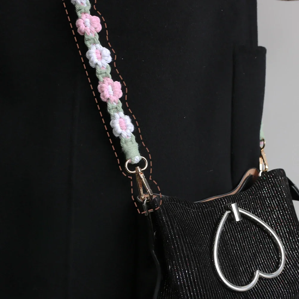 Cotton Rope Woven Mobile Phone Lanyard, Bag Hanging Rope, Flower Woven Keychain Hanging Strap