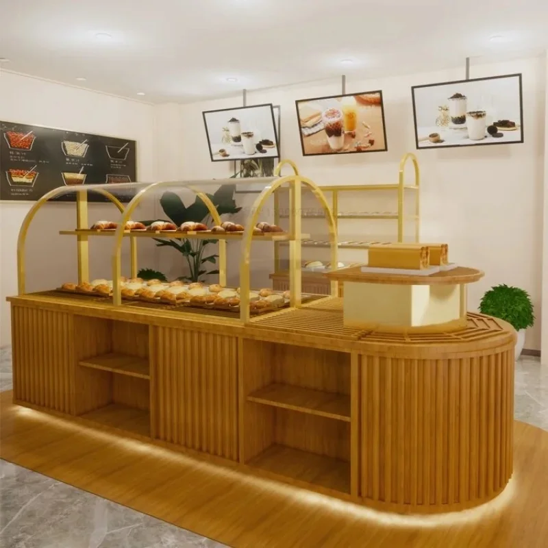 custom.Custom Design Bakery Display Cabinet Bread Showcase Cafe Store Counter Shop Furniture Display Racks view 5
