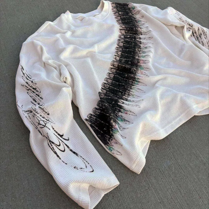 New y2k Bullet Letter Printed American Retro Long Sleeve T-shirt Street Style Casual Loose Men's and Women's Top
