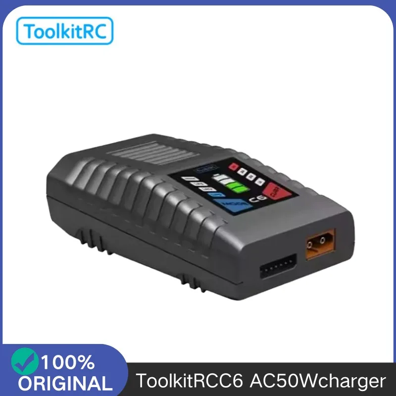 ToolkitRC C6 AC 50W 5A Easy-to-Use Charger, Wide Compatibility for 1-6S Lipo LiHV LiFe NiMH RC Car Drone Battery