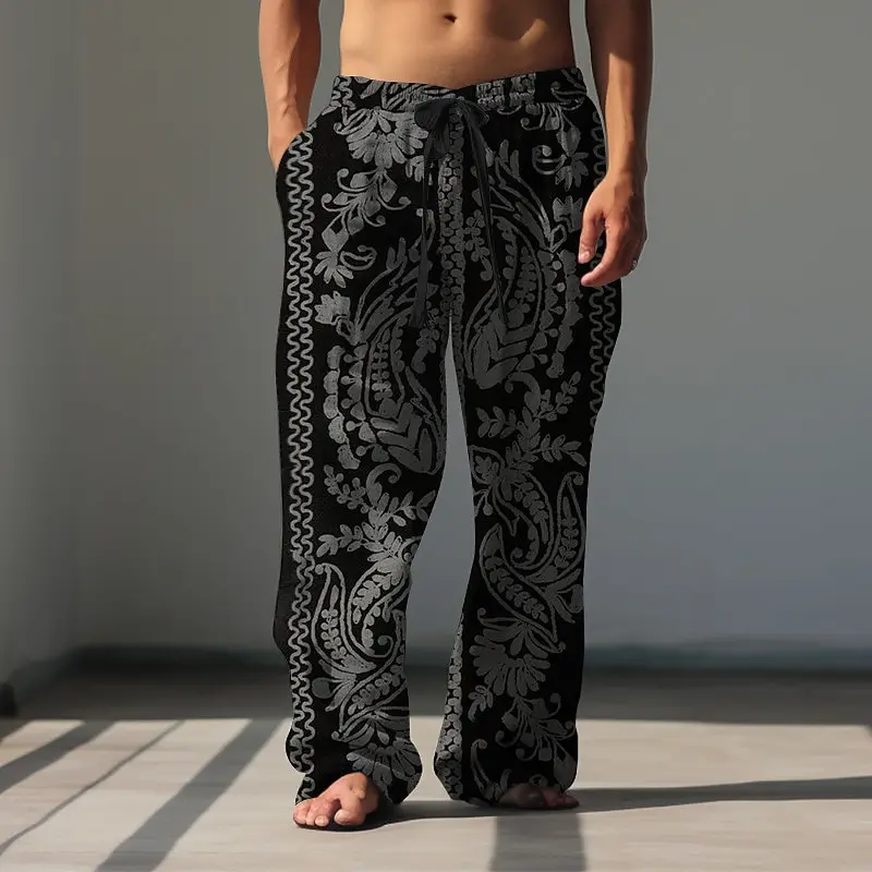 Men's Retro Paisley Straight Leg Pants Relaxed Fit Geometric Tribal Print Casual Wide Leg Style Suitable for Teens and Adults