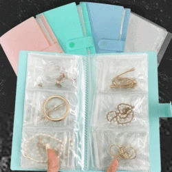 Bolsa de almacenamiento de joyas antioxidante, organizador de cajones de escritorio, transparente, collar, pulsera, anillo con cremallera, 288 rejillas