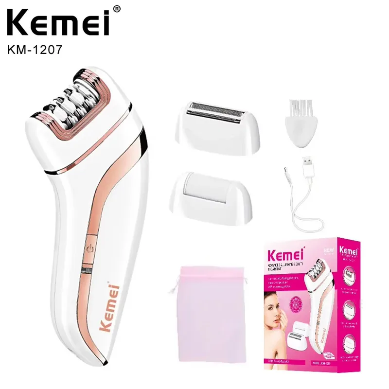 

Kemei KM-1207 3 в 1, набор косметических инструментов, электрическая женская бритва, подмышки, бикини, рука, нога, лицо, усы, эпилятор для удаления волос, женский эпилятор