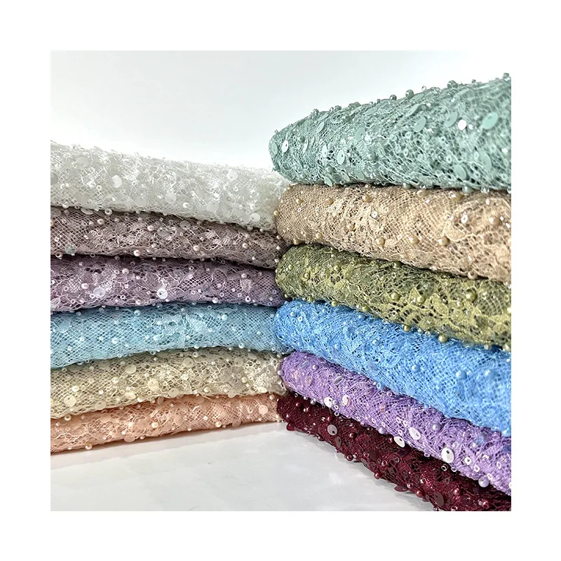 11 cores 2025 frisado lantejoulas pérolas bordado tecido de renda vestido de noiva material diy moda apliques acessórios