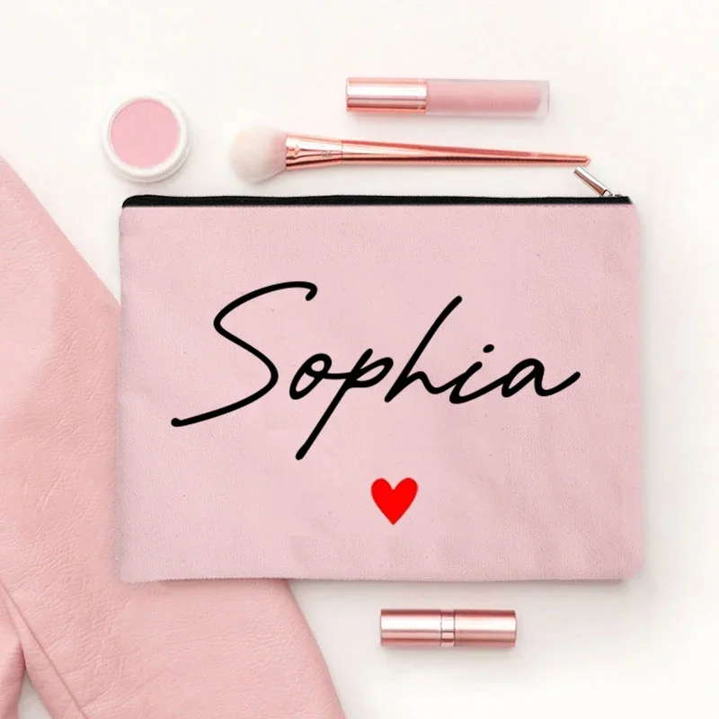 Custom Name Make Up Bag Luxury Wedding Bridesmaid Gift Women Travel Toilet Handbag Heart Storage Pouch Ladies Cosmetic Bags