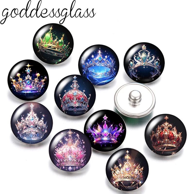 Drawing imperial crown 10pcs mix 12mm/18mm/20mm/25mm Round photo glass cabochon flat back Making findings DIY snap buttons
