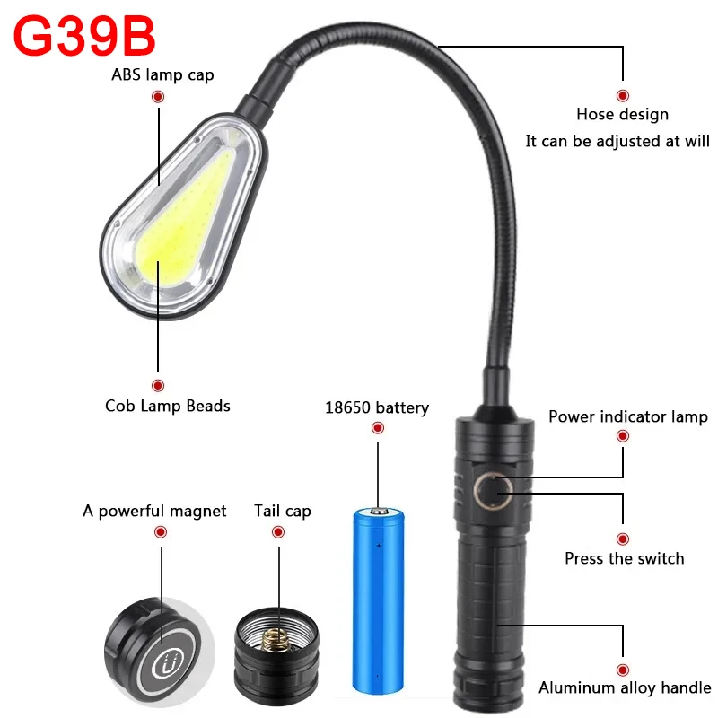 XHP50 Bright Torch Flexible COB LED Work Light USB Rechargeable LED Flashlight Magnetic Car Repairing Inspection Emergency Lamp