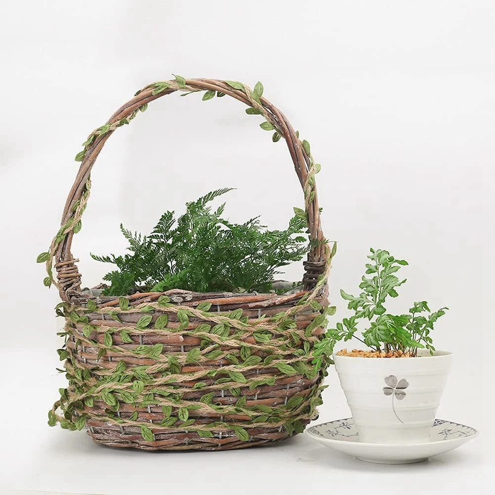 

AA08-Natural Jute Twine 5MM Hessian Twine With Artificial Leaves Jute Twine For DIY Gift Wrapping Wedding Garden (32.8FT)
