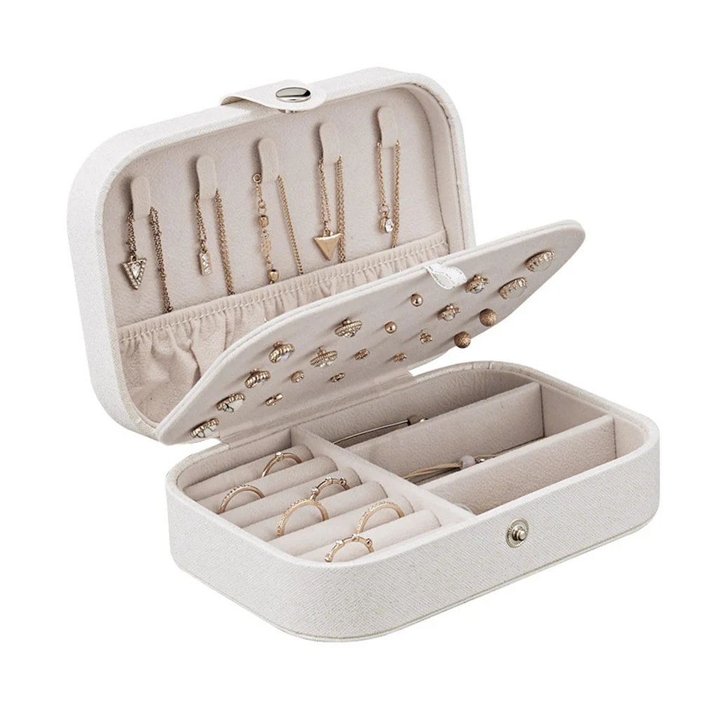 

Portable Simple Storage Box Multifunctional Two Layers Container For Women Travel Small PU Jewelry Case (White)