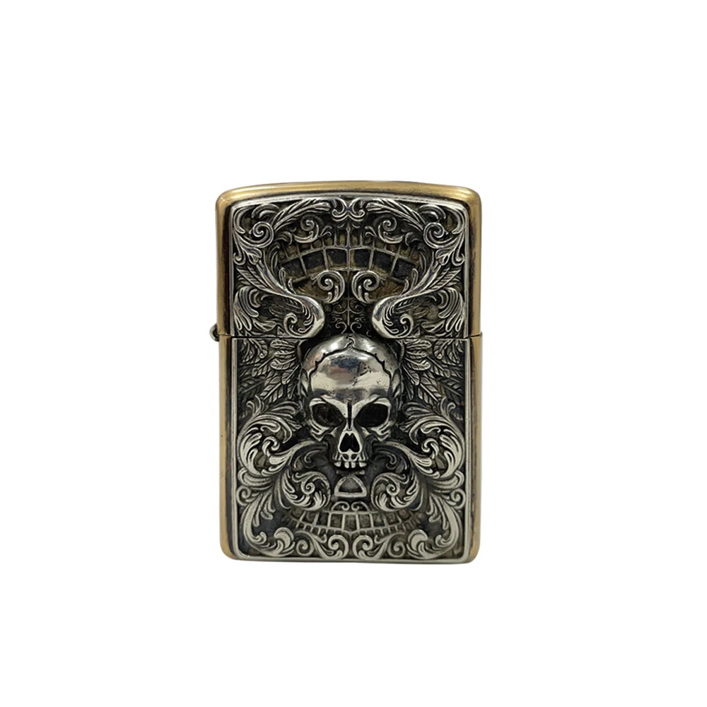 Brass Lighter Case Storage Portable Skull Wings EDC Handmade Vintage Style Outdoors Tools Accessorries New Stylish Gift for Men