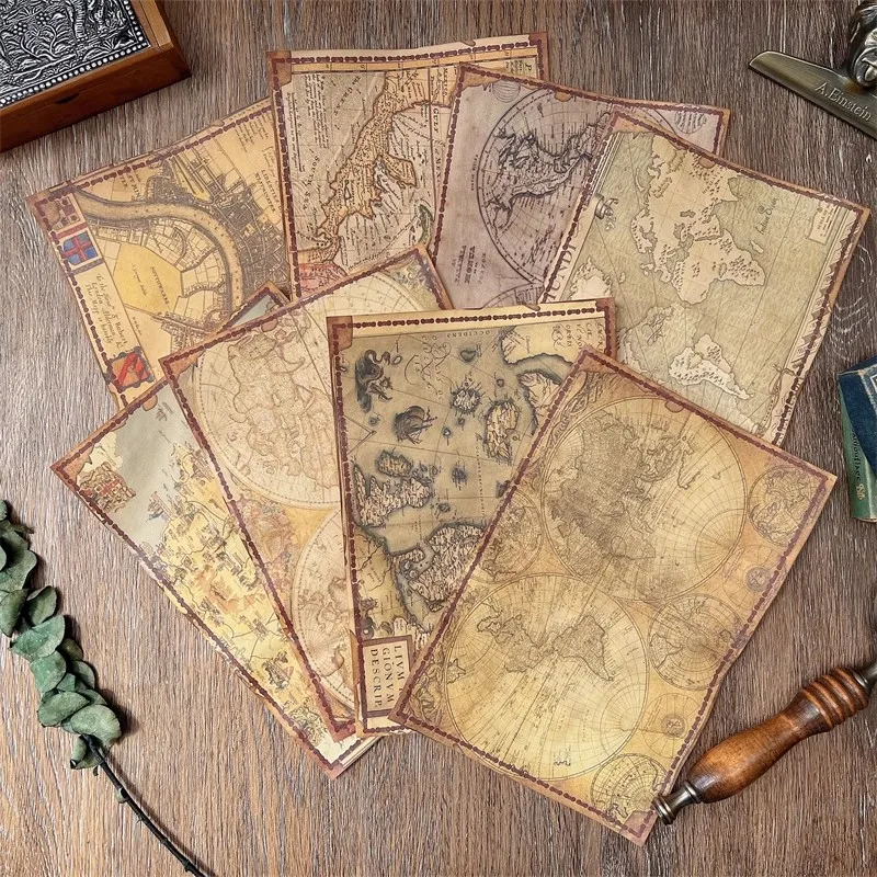 مجلة غير المرغوب فيها خمر اليدوية الديكور الأوروبي القرون الوسطى الملاحة خريطة مادة الكولاج ورقة خلفية الانتحال الحرفية