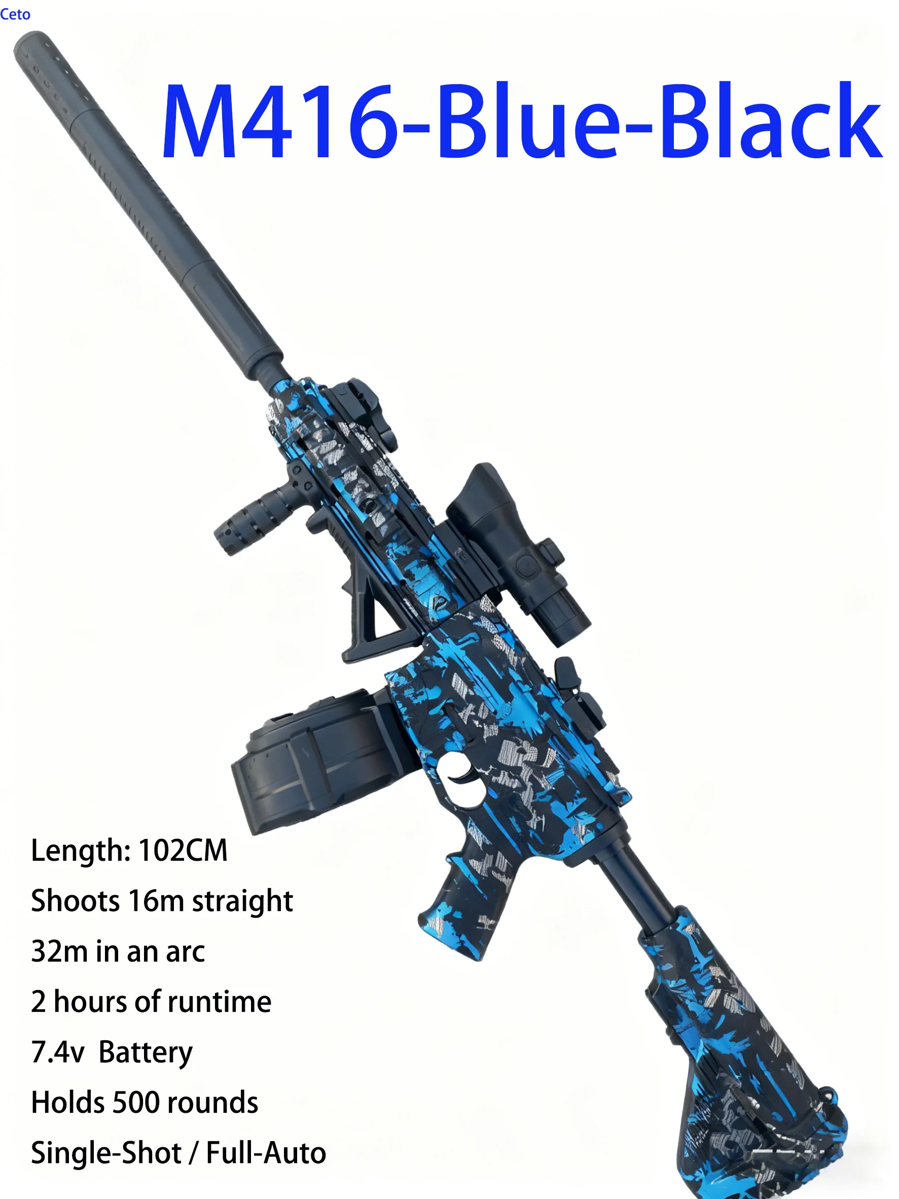 Blaster de brinquedo estilo nerf automático m416 para crianças de 5 a 12 anos, atirador de bola de gel elétrico para diversão ao ar livre e batalhas de equipe, presente perfeito