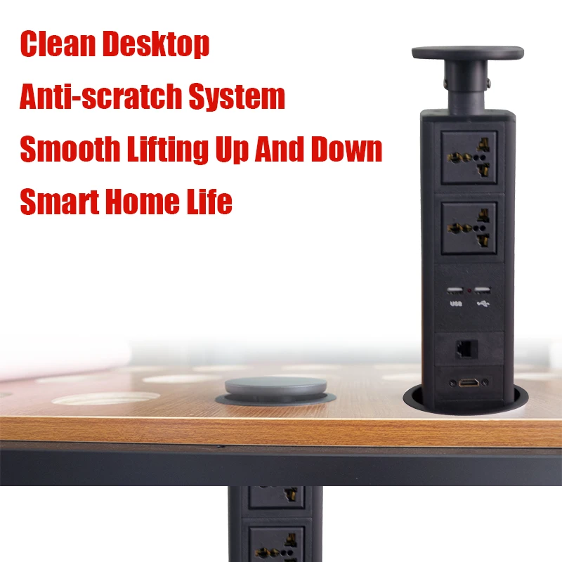 Promotion Universal Pulling Kitchen Pop Up Embedded Socket With 2 Power Plugs 2 USB Charger RJ45 HDMI With UK Plug