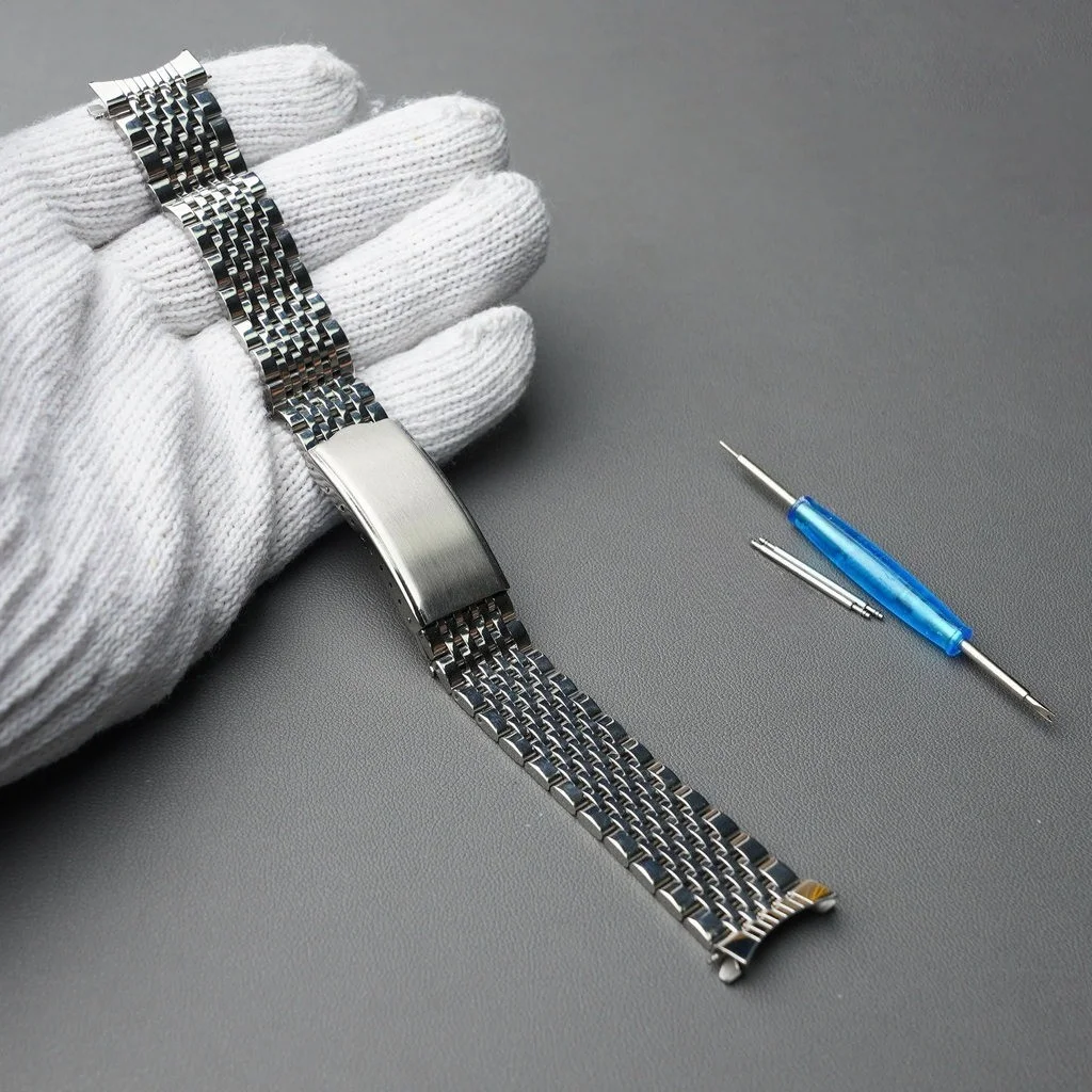 Rolamy 20mm Beads of Rice Watch Band For Seiko Presage Cocktail SSA343 Seiko 7009-3110 Solid Steel Bracelet