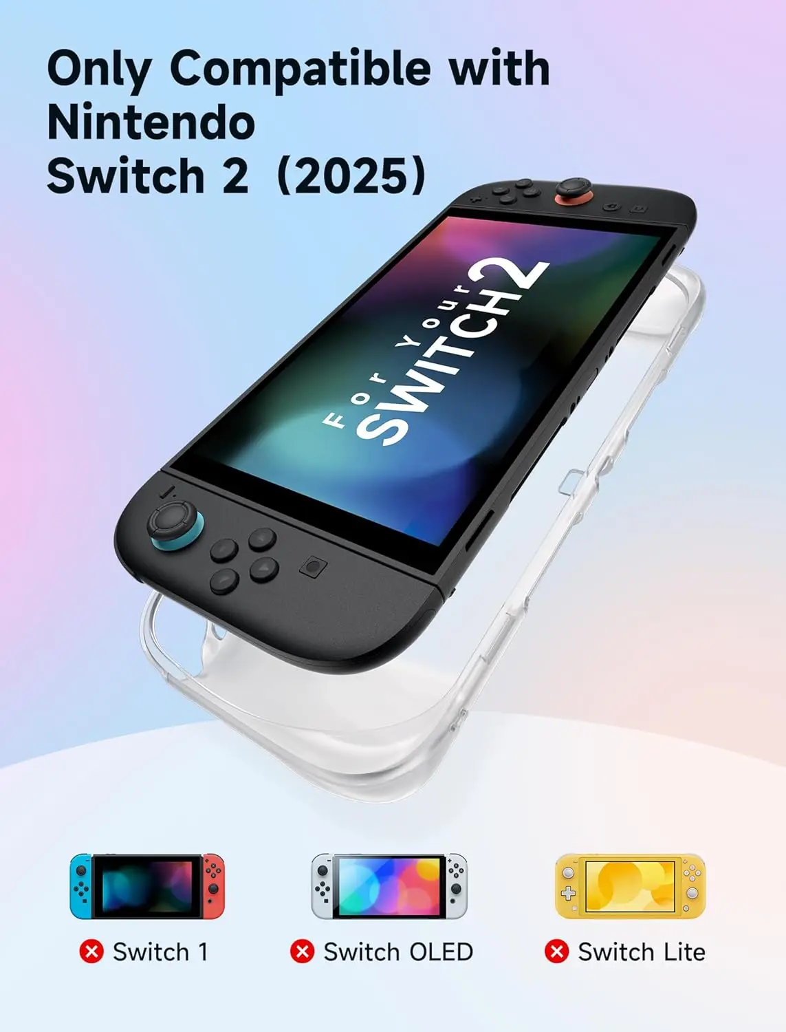Protective Case for Nintendo Switch 2 (2025),Clear Switch 2 Case Grip Cover for Joy Con Shock-Absorbent & Anti-Scratch TPU Cases