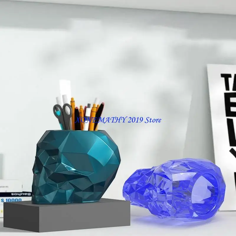 F42F Skull Storage Jars Epoxy Resin Mold Pen Holder Flower Pot Planter Silicone Mould DIY Crafts Jewelry Candy Container Mold