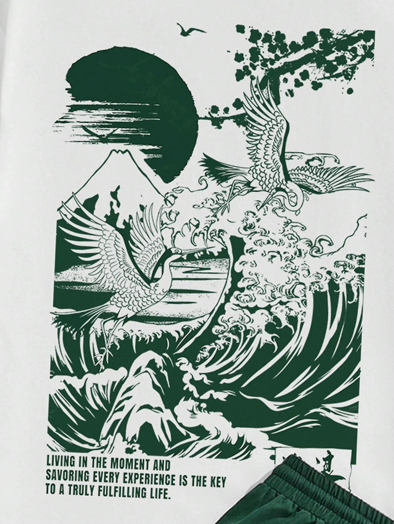 

Мужская футболка с принтом Ukiyo-E Crane And Wave и подходящими шортами, летний повседневный комплект