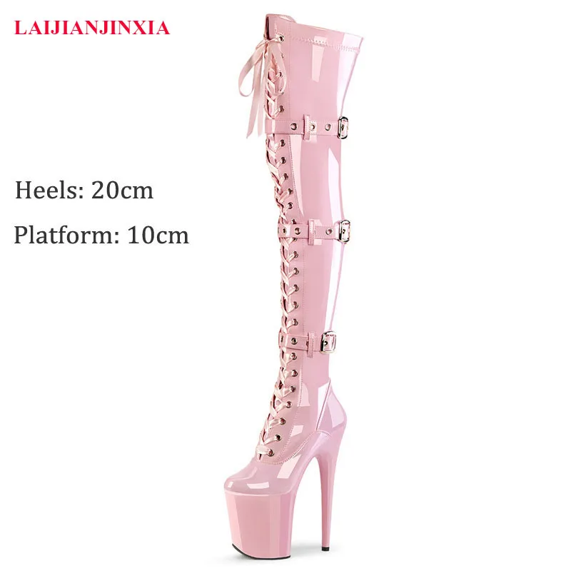 

Auman Ale Pink, туфли на высоком каблуке 12-23 см, регулировка размера с пряжкой, модные сексуальные модные танцовщицы с круглой головкой для подиума, сапоги до бедра