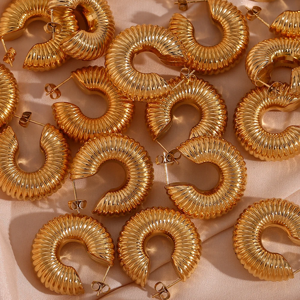 

Tarnish Free Hypoallergenic Classcial Texture Glossy 30mm Bold Hoop Earrings For Women Stainless Steel Jewelry Statement Earring