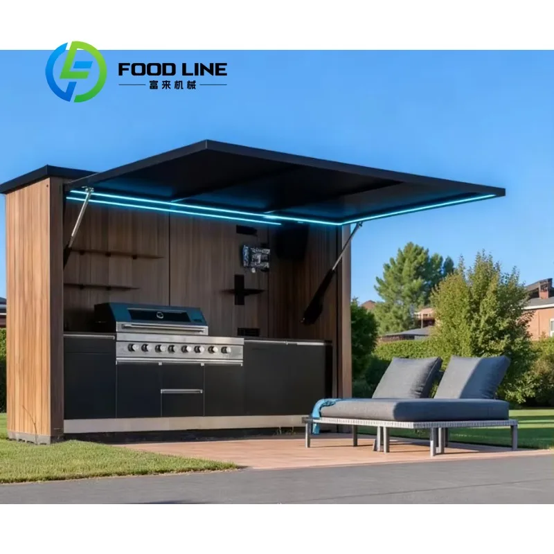 Customized Modular Weatherproof Enclosed Shelter with Outdoor Kitchen Pavilion Featuring a Barbecue and Sink