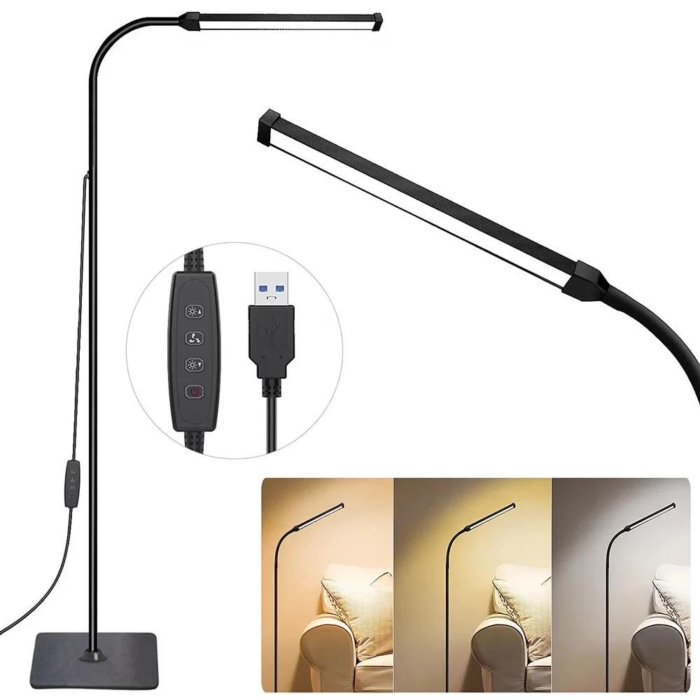 LED-Stehlampe, veränderbare Leselampe, 3000K-6000K, 10 Helligkeitsstufen, flexibler Schwanenhals, verstellbar für Wohnzimmer, Schlafzimmer