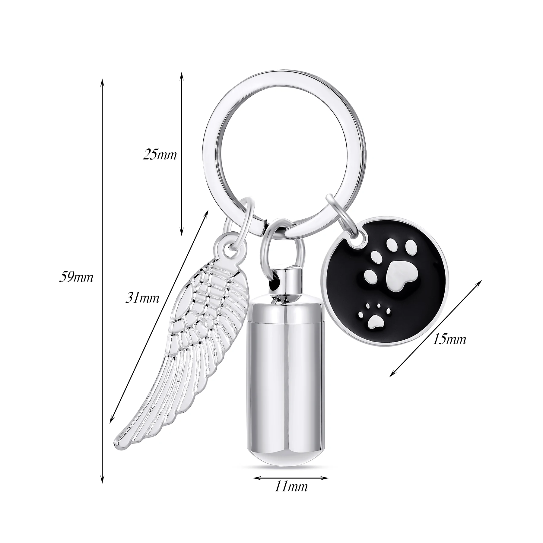 Cylinder Urn Key Chain Stainless Steel Paw Print Charms Keepsake Cremation Memorial Jewelry for Pet Cat Dog Ashes