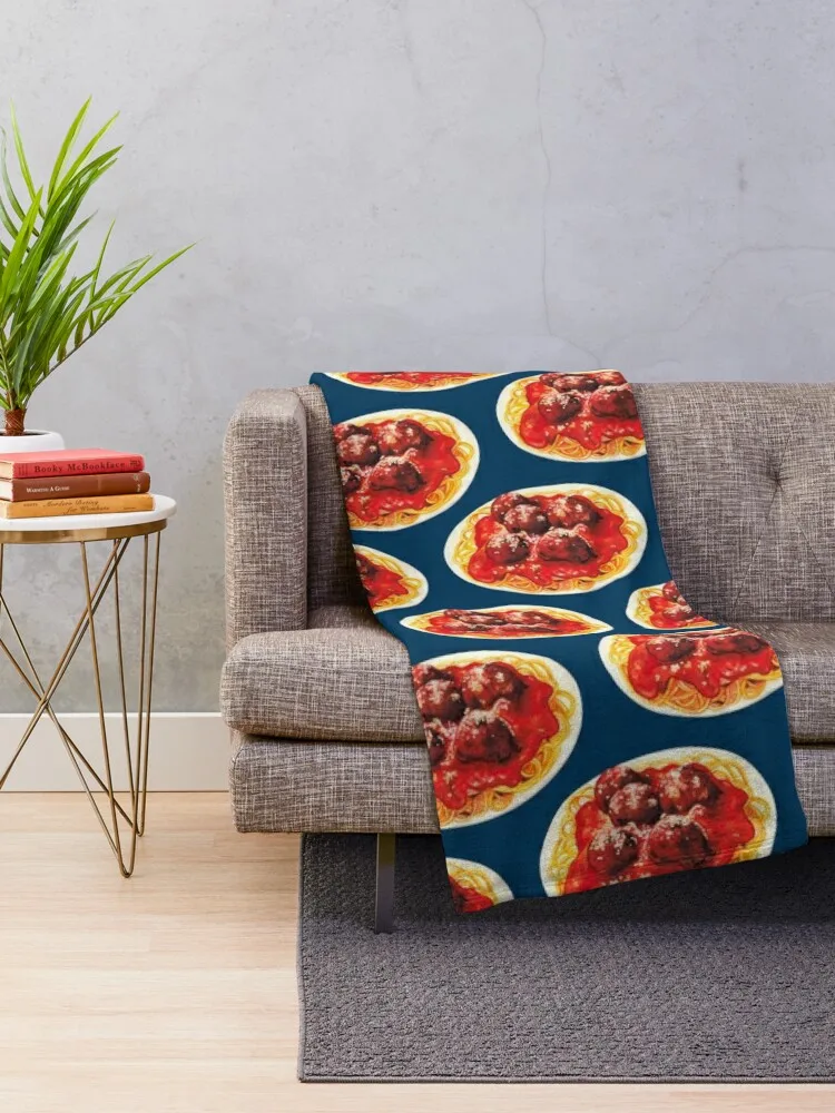 Spaghetti & Meatballs Pattern - Blue Throw Blanket Bed linens Luxury Thicken Blanket