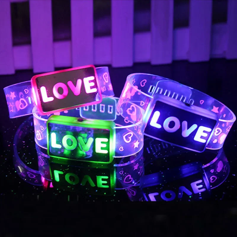 24PCS HAPPY LOVE Flashing Wristband Glowing Led Bracelet Bangle Birthday Glow Party Rave Christmas Halloween Wedding Festival